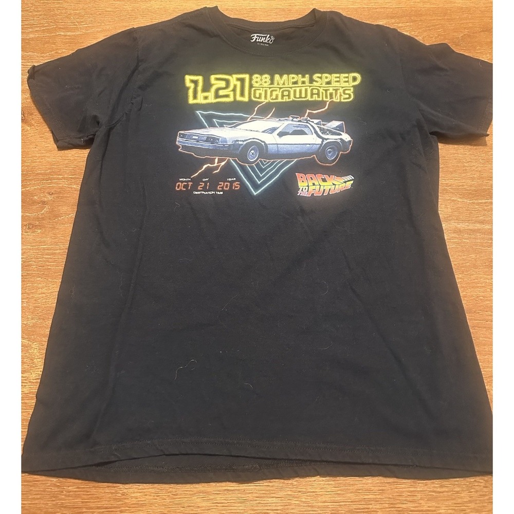 BACK TO THE FUTURE DeLorean T-Shirt FUNKO Large 1.21 Gigawatts 88 MPH Speed Rare
